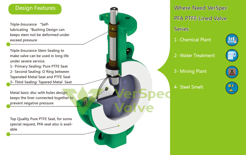 PFA lined butterfly valve structured